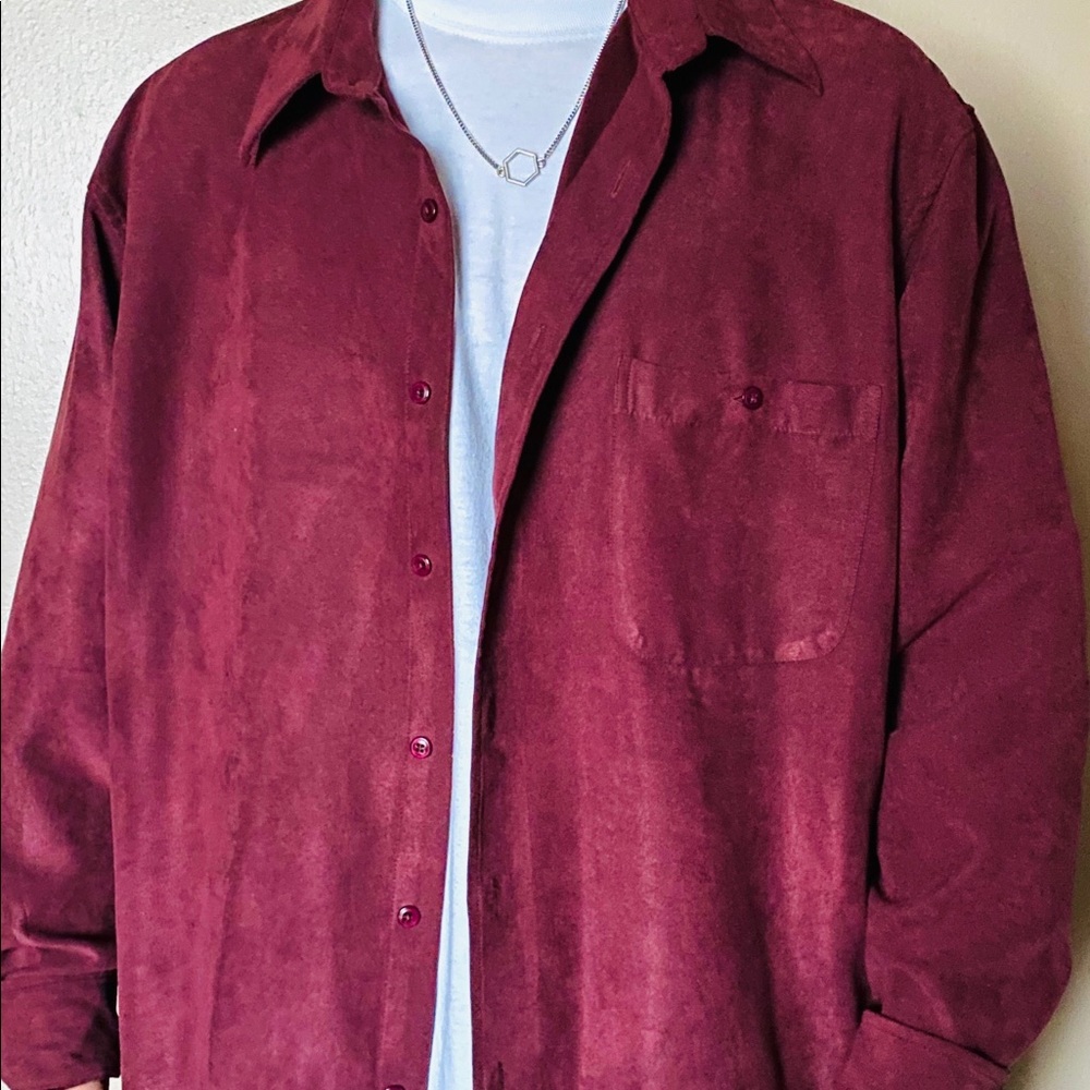 Candy Red Velvet Button Up/ Size XL
